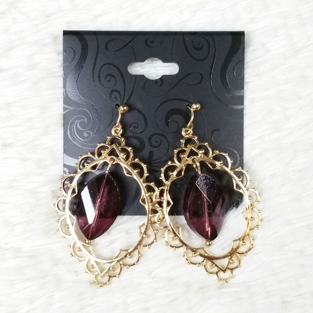 GNW Drop Dangle Earrings Purple Boho Moroccan NEW